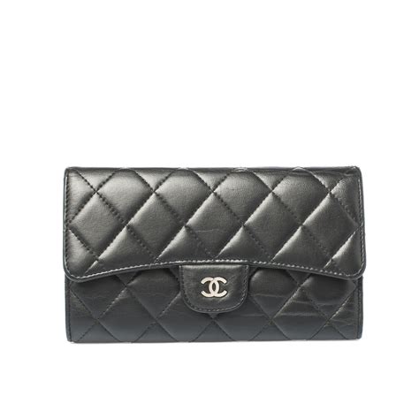 chanel black flap wallet white logo